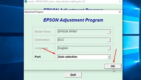 Resetting Epson XP-801