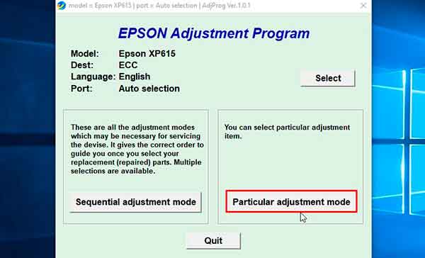 Reset Epson XP-615 error message