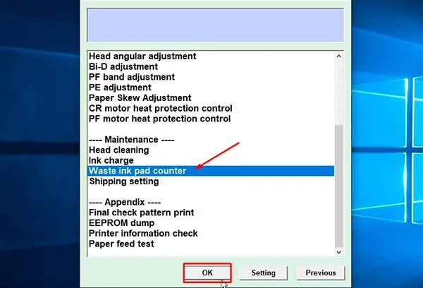 Reset Epson Xp-821
