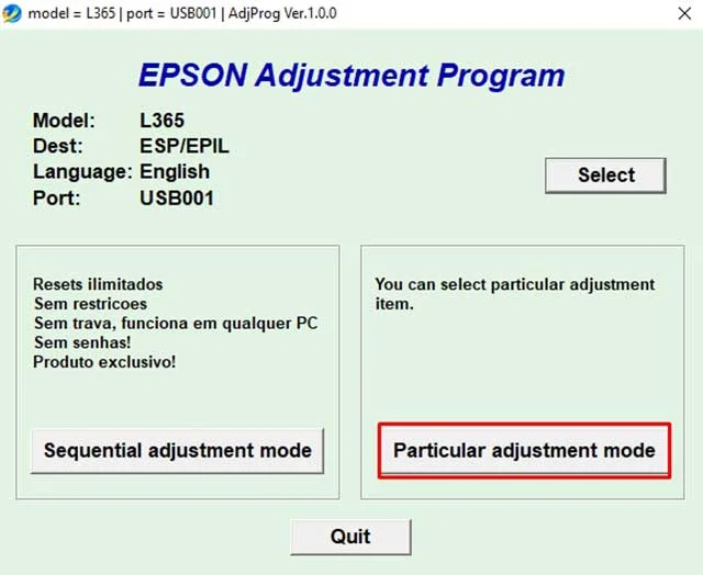 resetear epson l365 con botones